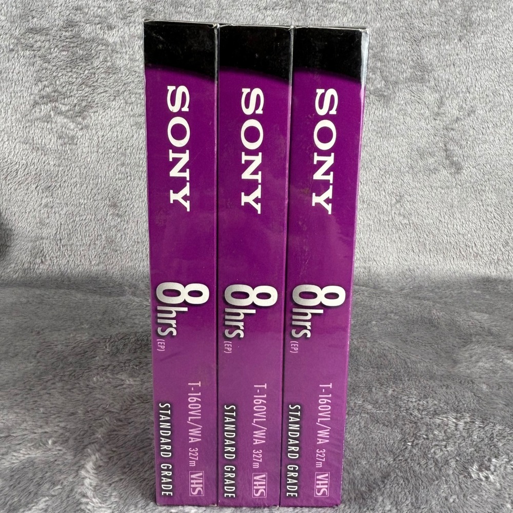 Sony T-160 Blank VHS Tapes 3 Pack Standard Grade 8 Hours T-160VL/WA New Sealed